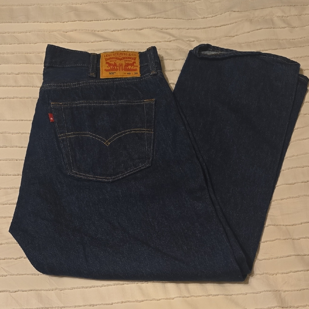 Levi's Men's Classic Dark Blue 501 Straight Jeans, 40 X 27, Altered Length